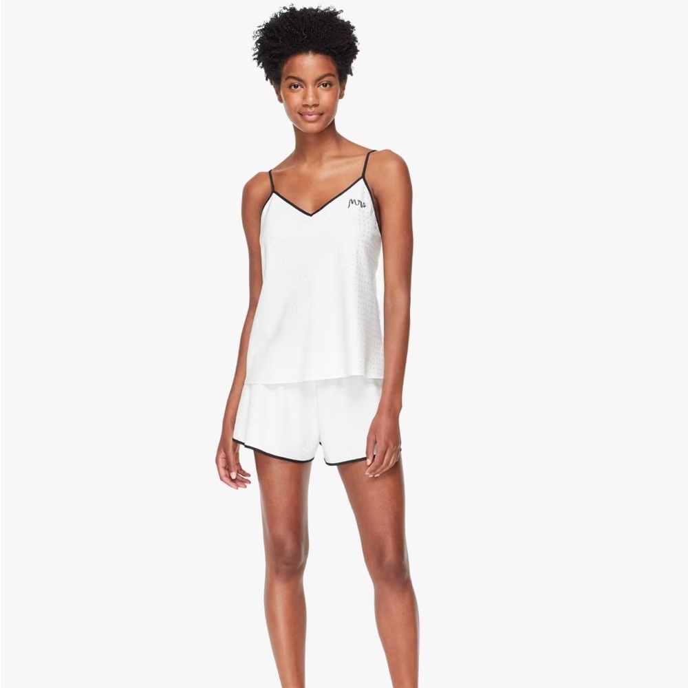 Kate Spade White Pajama Set with Black Trim